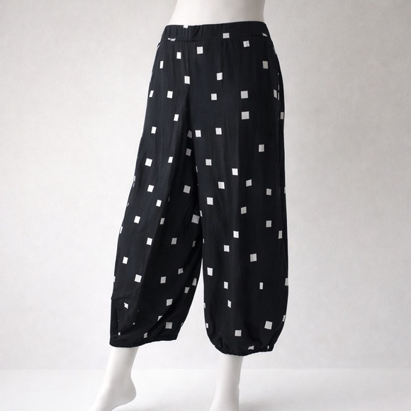 NWT Alembika Abby Punto Black Squares Wide Leg Cropped Balloon Pants Size 3 X - Picture 2 of 6
